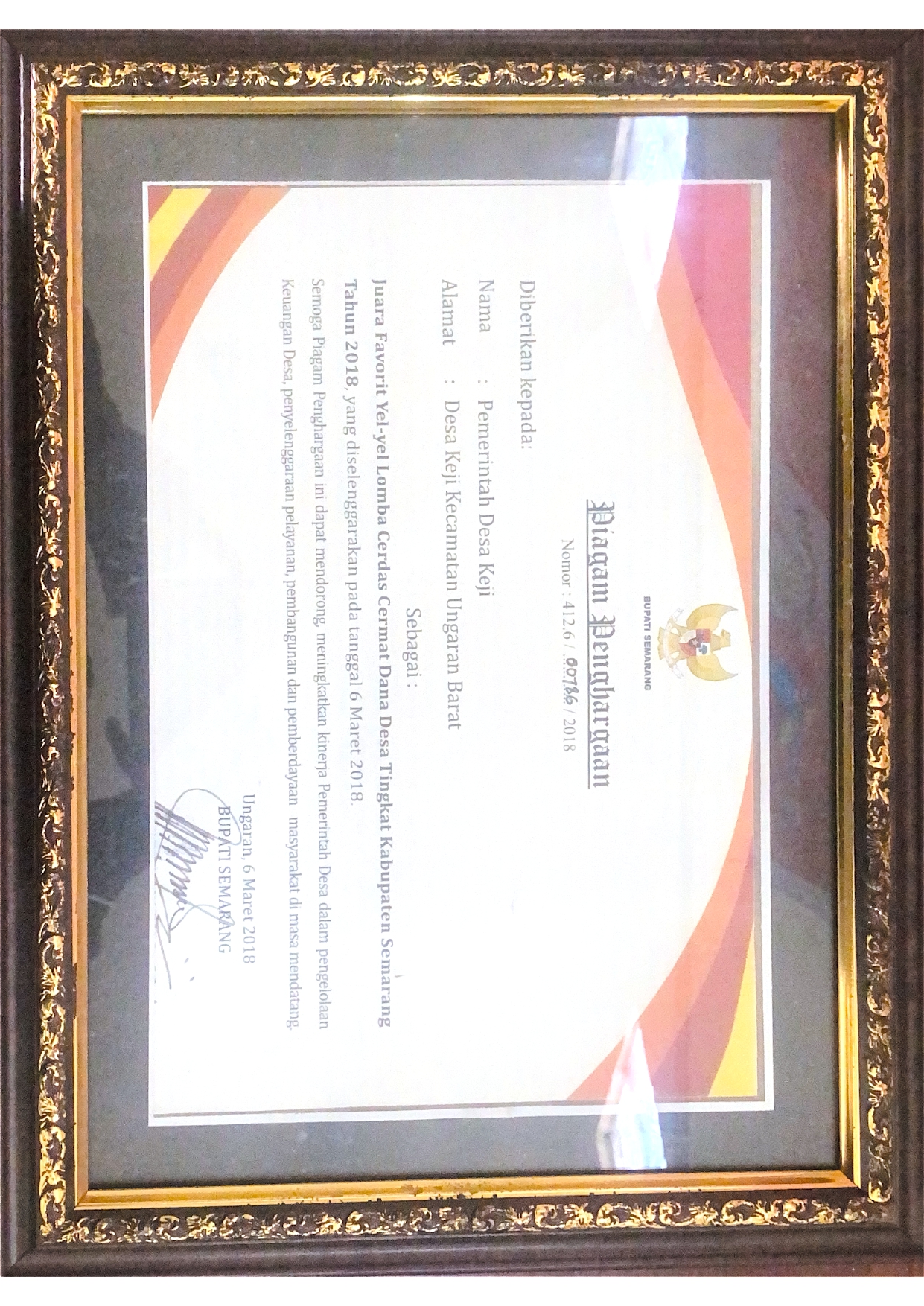 Dokumentasi Juara Favorit Yel-yel Lomba Cerdas Cermat Dana Desa Tingkat Kabupaten Semarang Tahun 2018